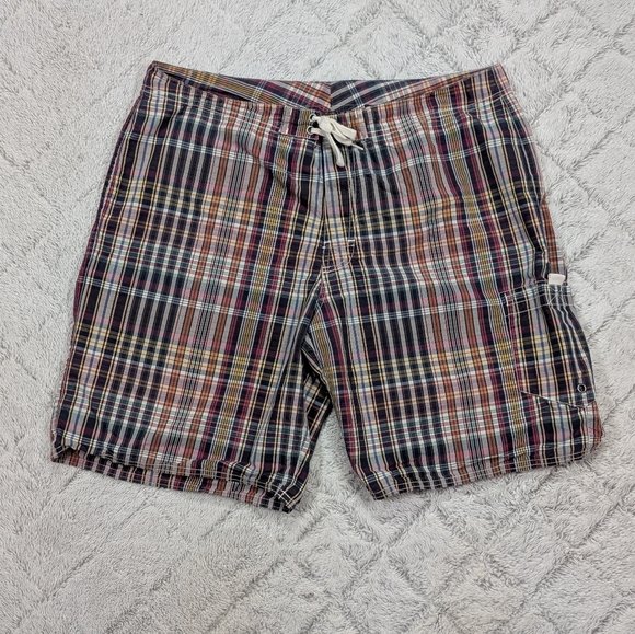 Vintage Polo Ralph Lauren Shorts Mens 34 Blue Orange Plaid Board Preppy Y2K 9” - Picture 1 of 8